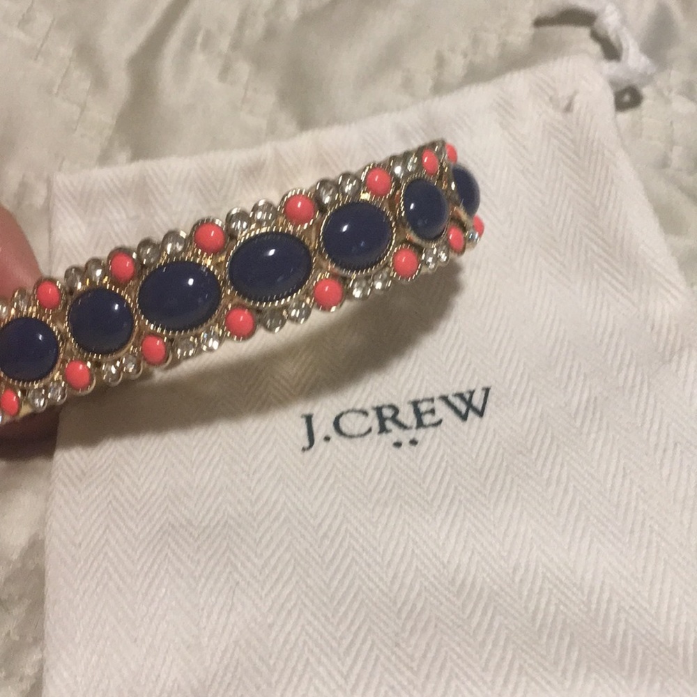 J Crew bangle in gold, navy, coral and rhinestone